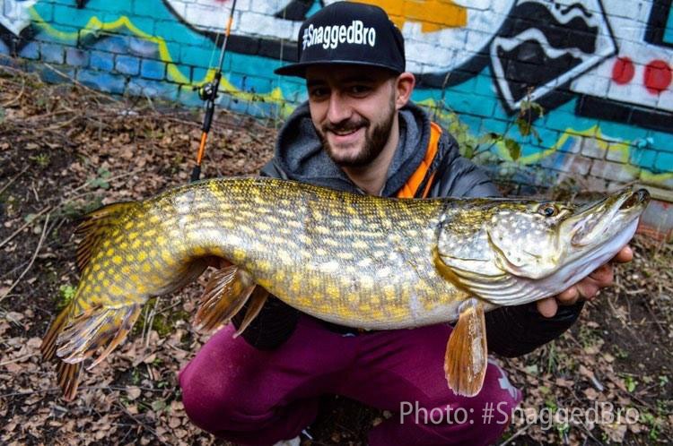 Graffiti and urban canal pike fishing go hand in hand