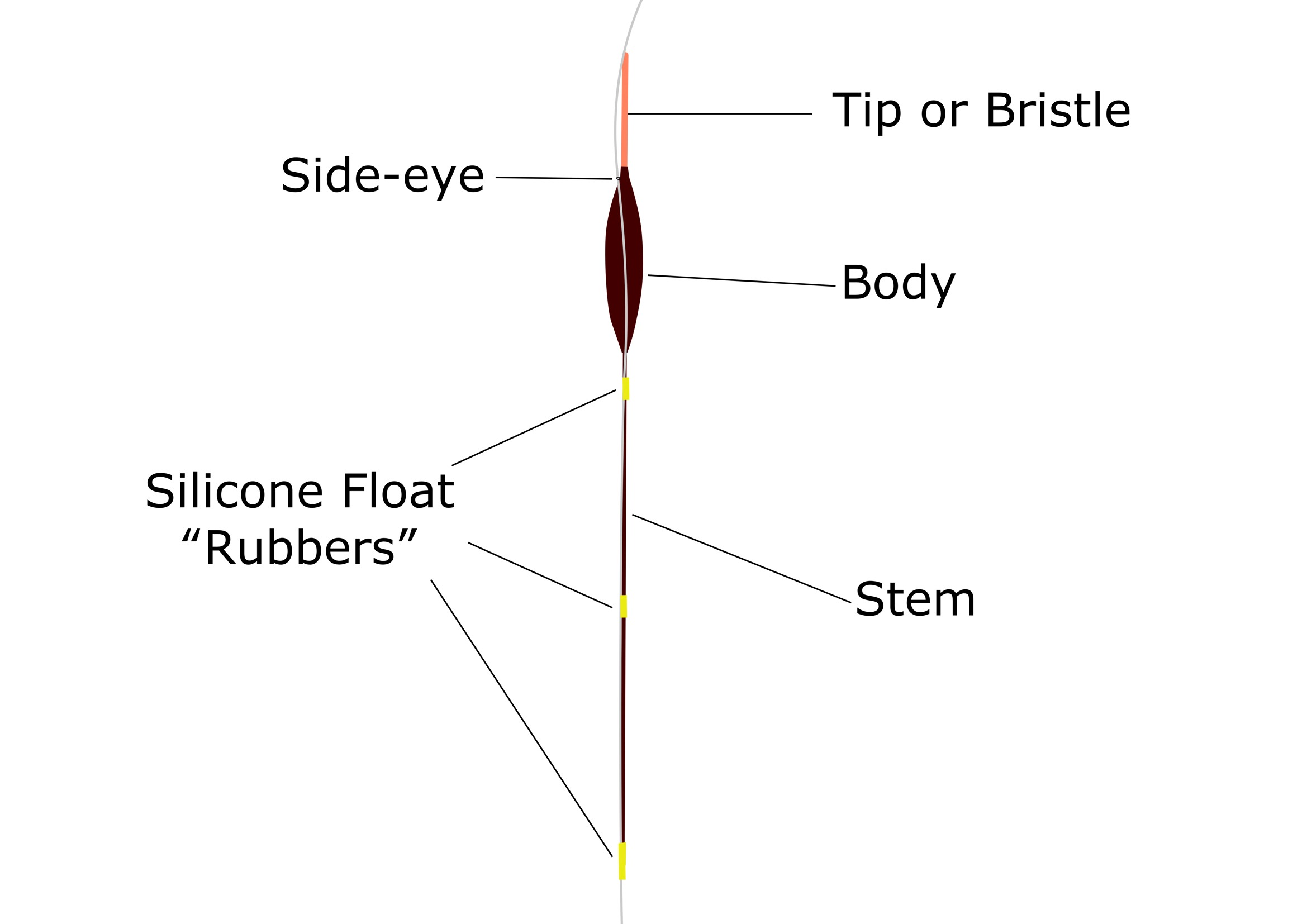 What are the different parts of a pole float? Components labelled in diagram