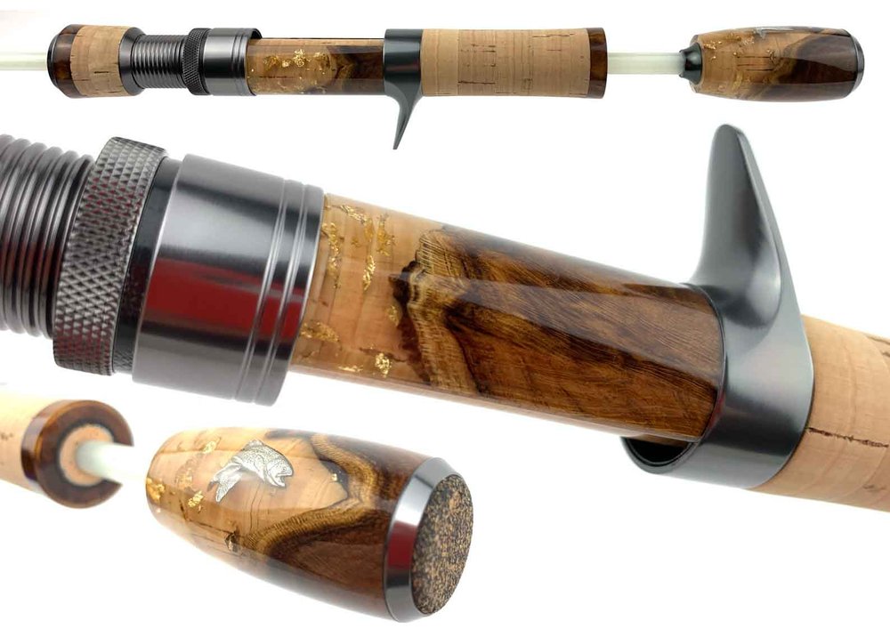 3-D metal trout inlay on custom rod handle