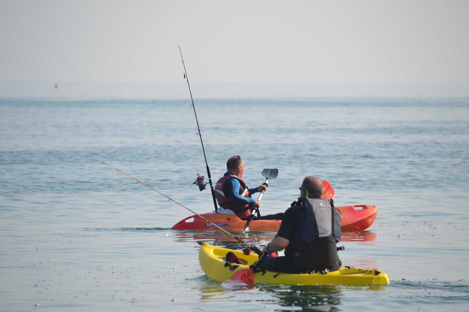 Fishing on the ocean from kayaks