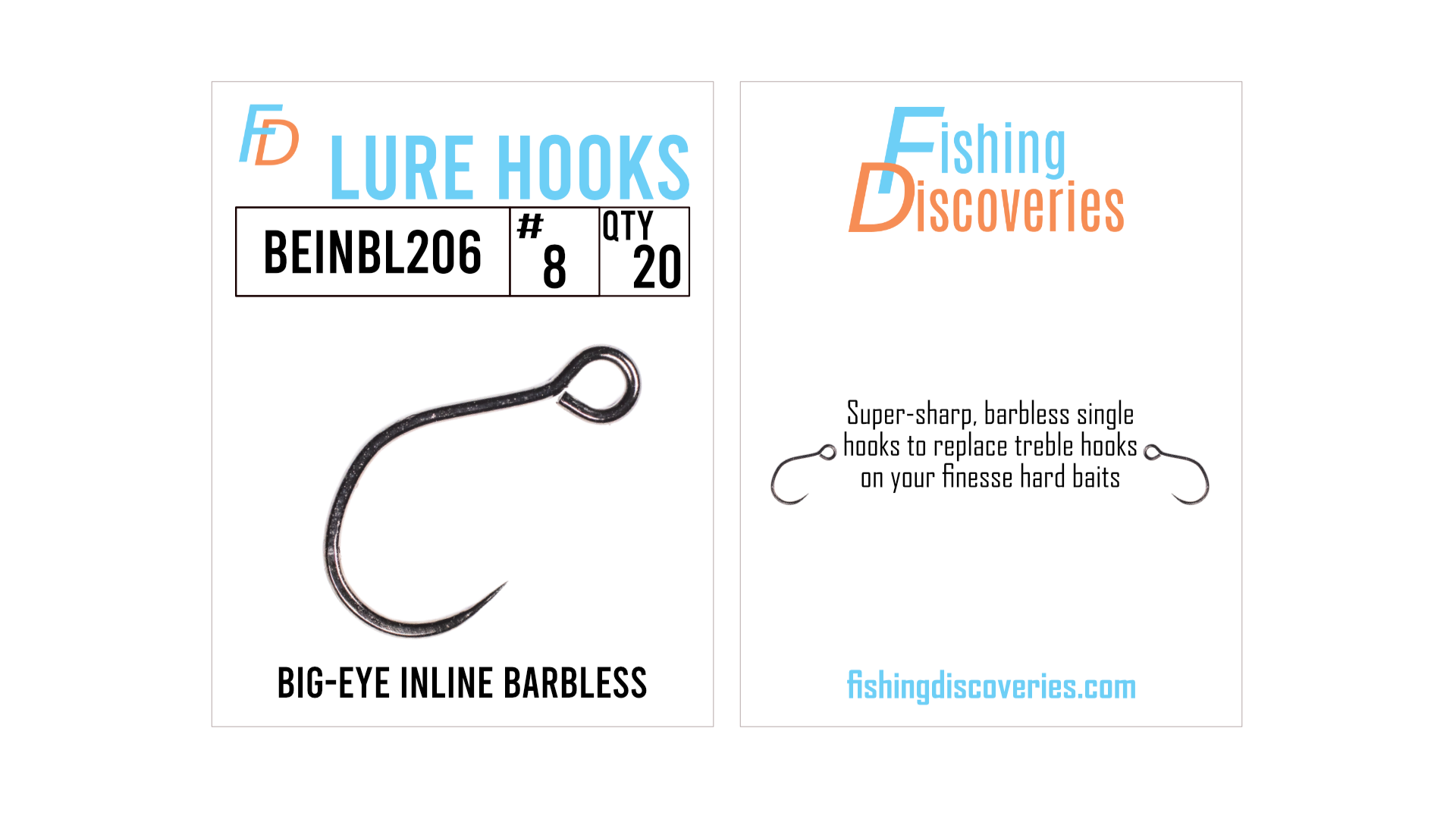 Inline Barbless Single Hooks (big eye)